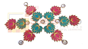 StepsToDo Set of 12 Golden Lotus Wooden Cutout | Rose Pink (6) Ocean Blue (6) | Lotus DIY Rangoli Kit | Decoration for Diwali, Dashera | For Rangoli, Pooja, Decorations, Festival Gift, Wedding Decorations-thumb3