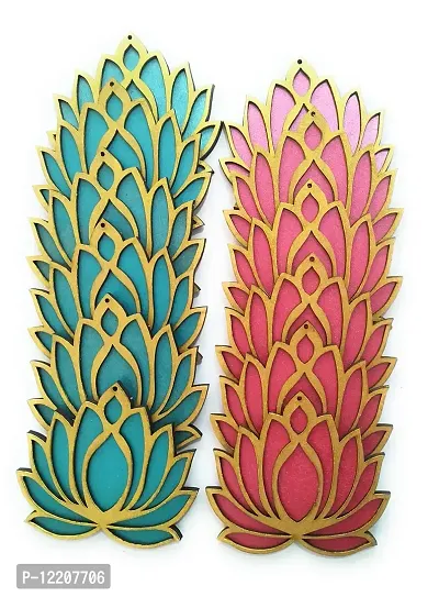 StepsToDo Set of 12 Golden Lotus Wooden Cutout | Rose Pink (6) Ocean Blue (6) | Lotus DIY Rangoli Kit | Decoration for Diwali, Dashera | For Rangoli, Pooja, Decorations, Festival Gift, Wedding Decorations