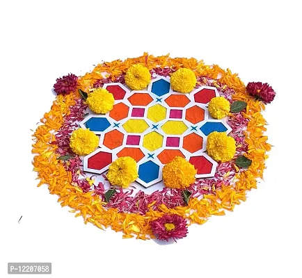 StepsToDo Reusable Rangoli Template Mat with Wooden Base. Easy to Use. Just Fill It Up with Rangoli, Flowers, Pulses. Traditional Art with Modern Day Ease of Use. (11.5 Inch) (Design F)-thumb0