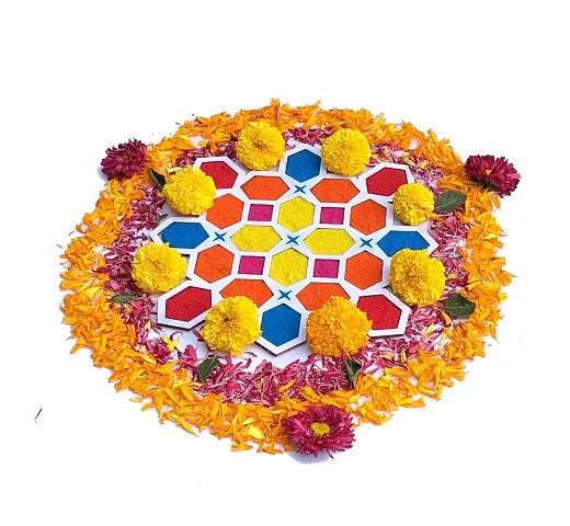 StepsToDo Reusable Rangoli Template Mat with Wooden Base. Easy to Use. Just Fill It Up with Rangoli, Flowers, Pulses. Traditional Art with Modern Day Ease of Use. (11.5 Inch)