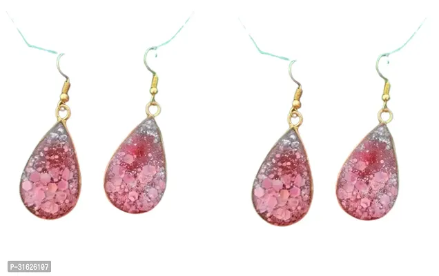 Trendy Pink Resin Earrings for Women Pack of 2-thumb0