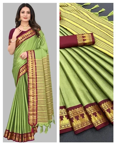Trendy Designer Banarasi Cotton Silk Saree with Blouse Piece
