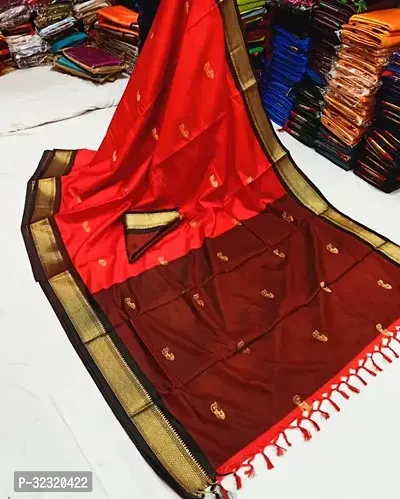 Elegant Red Cotton Silk Zari Saree With Blouse Piece For Women