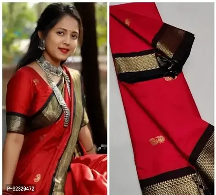 Elegant Red Cotton Silk Zari Saree With Blouse Piece For Women