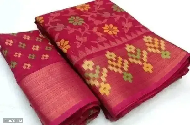 Elegant Brasso Cotton Blend Brocade Saree with Blouse Piece-thumb0