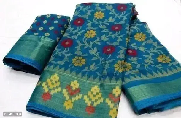 Elegant Brasso Cotton Blend Brocade Saree with Blouse Piece-thumb0