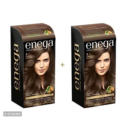 Enega Dark Brown Cream Hair Color 120ML Hair Color (Pack Of 2)-thumb0