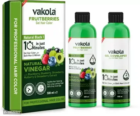 Vakola Natural Black Professional Gel hair Color for Both Men  Women - 500ml x 2 , Natural Black-thumb0