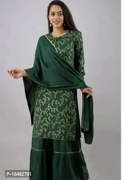 Stylish Fancy Designer Rayon Kurta With Bottom Wear And Dupatta Set For Women