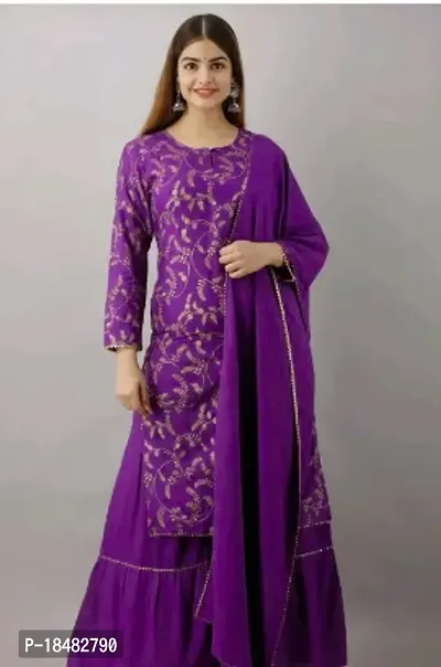 Stylish Fancy Designer Rayon Kurta With Bottom Wear And Dupatta Set For Women