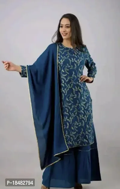 Stylish Fancy Designer Rayon Kurta With Bottom Wear And Dupatta Set For Women