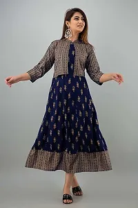 FabRay Women Rayon Printed Stylish Anarkali Kurta with Stylish Jacket Look Like Gorgeous, Festive, Causal, Work (Medium, Blue)-thumb3