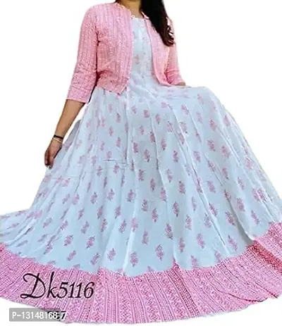 Women's Beautiful Rayon Golden Printed Anarkali Kurti and Jacket (Pink_XL)-thumb0