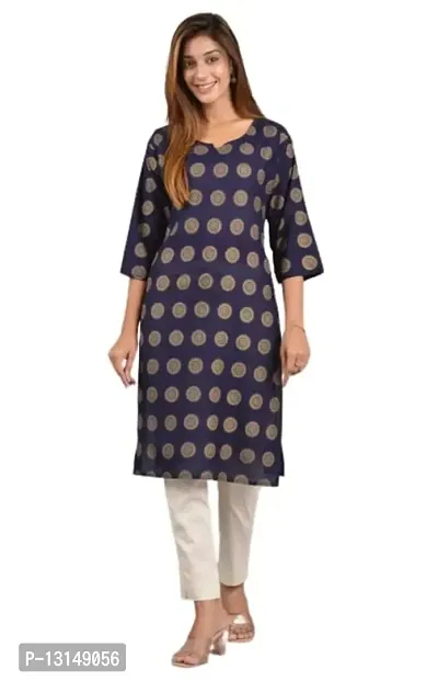 FabRay Rayon Printed Straight Regular Fit Kurti for Women's & Girls (XL, Blue)