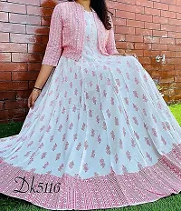 Women's Beautiful Rayon Golden Printed Anarkali Kurti and Jacket (Pink_XL)-thumb1