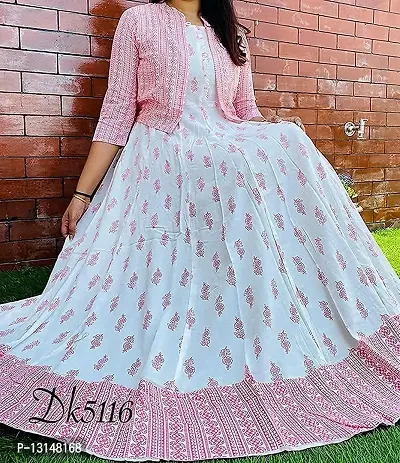 Women's Beautiful Rayon Golden Printed Anarkali Kurti and Jacket (Pink_XL)-thumb2