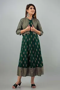 FabRay Women Rayon Printed Stylish Anarkali Kurta with Stylish Jacket Look Like Gorgeous, Festive, Causal, Work (Small, Green)-thumb4