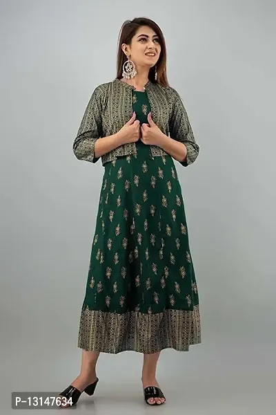 FabRay Women Rayon Printed Stylish Anarkali Kurta with Stylish Jacket Look Like Gorgeous, Festive, Causal, Work (Small, Green)-thumb5
