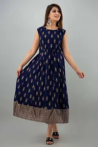 FabRay Women Rayon Printed Stylish Anarkali Kurta with Stylish Jacket Look Like Gorgeous, Festive, Causal, Work (Medium, Blue)-thumb1