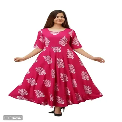 FabRay Women Printed Gown Kurta Rayon Printed Maxi Long Gown-MULI-6-L