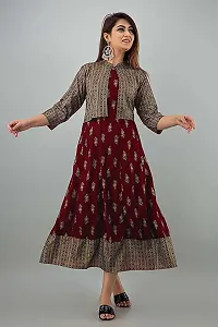 FabRay Women Rayon Printed Stylish Anarkali Kurta with Stylish Jacket Look Like Gorgeous, Festive, Causal, Work (Small, Maroon)-thumb4