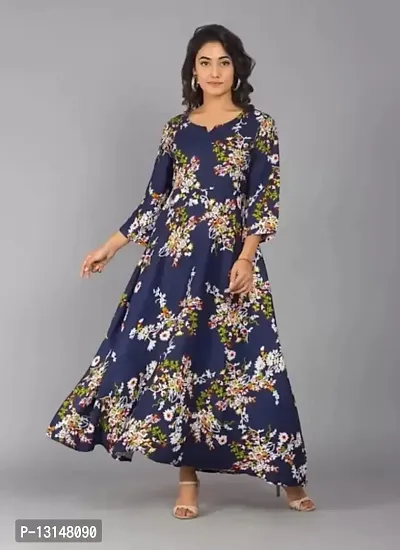 FabRay Women Printed Gown Kurta Rayon Printed Maxi Long Gown-MULI-11-S-thumb3