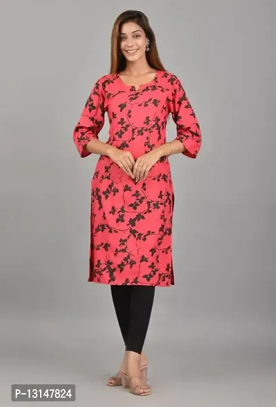 FabRay Rayon Printed Straight Regular Fit Kurti for Women's & Girls (Large, Maroon)-thumb2