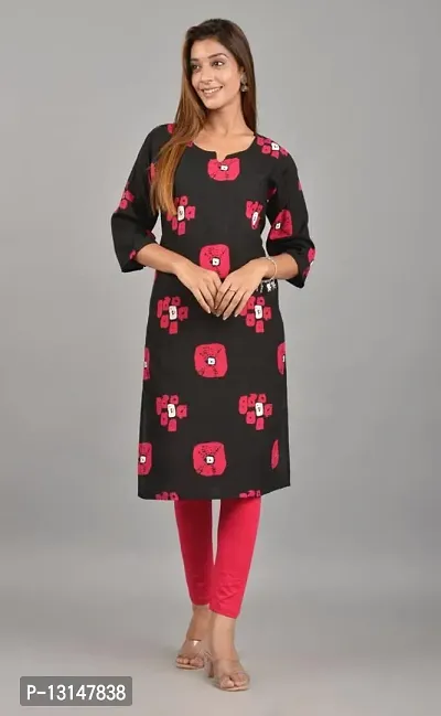 FabRay Rayon Printed Straight Regular Fit Kurti for Women's & Girls (Large, Black)-thumb3