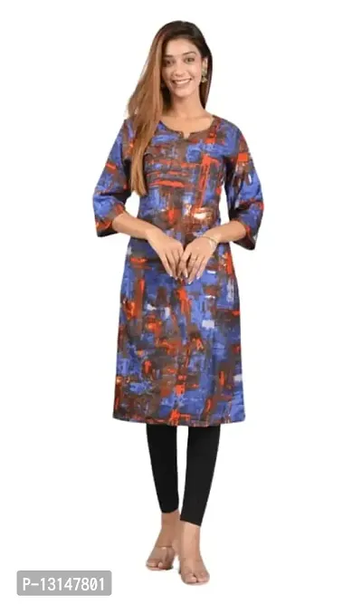 FabRay Rayon Printed Straight Regular Fit Kurti for Women's & Girls (Small, Multicolor)