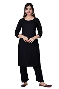 FabRay Wardrobe Women's Rayon Straight Kurta, Plazzo Pant with Dupatta Kurti Set for Women and Girls (Medium, Black-05)-thumb1