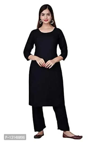 FabRay Wardrobe Women's Rayon Straight Kurta, Plazzo Pant with Dupatta Kurti Set for Women and Girls (Medium, Black-05)-thumb2