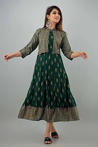 FabRay Women Rayon Printed Stylish Anarkali Kurta with Stylish Jacket Look Like Gorgeous, Festive, Causal, Work (Small, Green)-thumb2