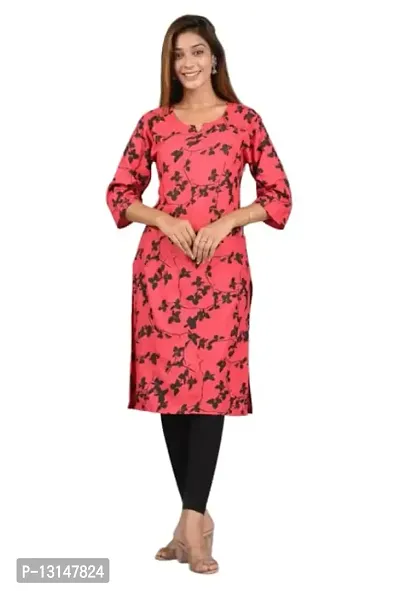 FabRay Rayon Printed Straight Regular Fit Kurti for Women's & Girls (Large, Maroon)