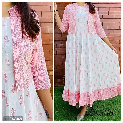 Women's Beautiful Rayon Golden Printed Anarkali Kurti and Jacket (Pink_XL)-thumb4