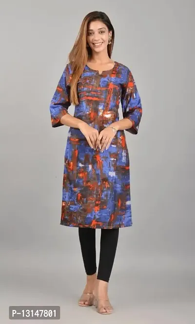 FabRay Rayon Printed Straight Regular Fit Kurti for Women's & Girls (Small, Multicolor)-thumb3