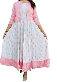 Women's Beautiful Rayon Golden Printed Anarkali Kurti and Jacket (Pink_XL)-thumb2