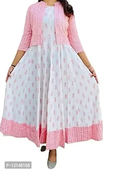 Women's Beautiful Rayon Golden Printed Anarkali Kurti and Jacket (Pink_XL)-thumb3