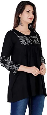 Women's Stylish Black Casual Embroidered Regular Fit for Girls and Women's 3/4th Sleeve Top Vol2-thumb1