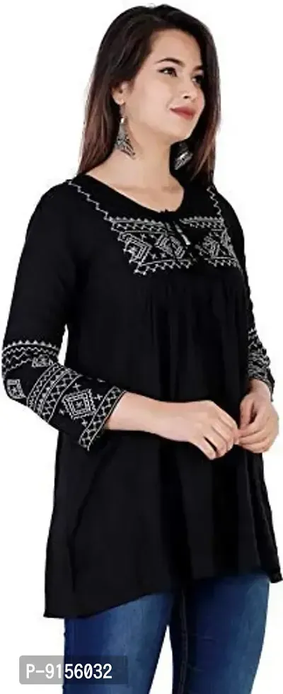 Women's Stylish Black Casual Embroidered Regular Fit for Girls and Women's 3/4th Sleeve Top Vol2-thumb2