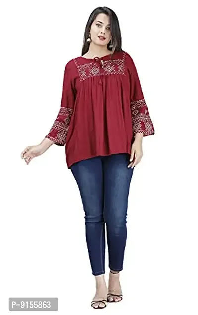Womenrsquo;s Stylish Fashionable Rayon Embroidery top Size Casual || Party || Beach || Formal || Meeting || Office wear || Party || Evening || College (Maroon, L)-thumb0
