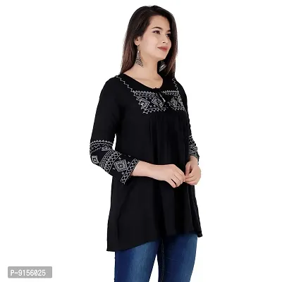 Nav Nitya Fashion Women Pure Cotton Casual 3/4 Sleeve Hand Work Designer Printed Top (Black, XL)-thumb5