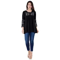 Nav Nitya Fashion Women Pure Cotton Casual 3/4 Sleeve Hand Work Designer Printed Top (Black, XL)-thumb1