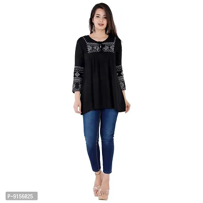 Nav Nitya Fashion Women Pure Cotton Casual 3/4 Sleeve Hand Work Designer Printed Top (Black, XL)-thumb2