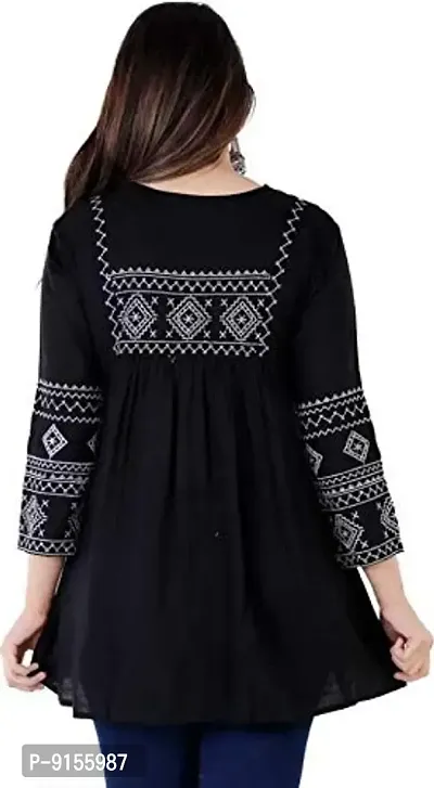 MOLISHA Women's Rayon Embroidered Regular Fit Tops (Black, 3XL)-thumb2