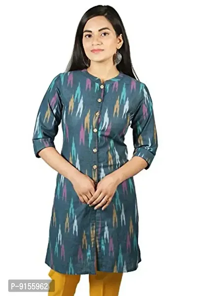 IB STYLES Women' s Slim fit Cotton Kurti Rayon Pant Combo Pack Ladies Kurti Trouser (Blue - X-Large)-thumb2