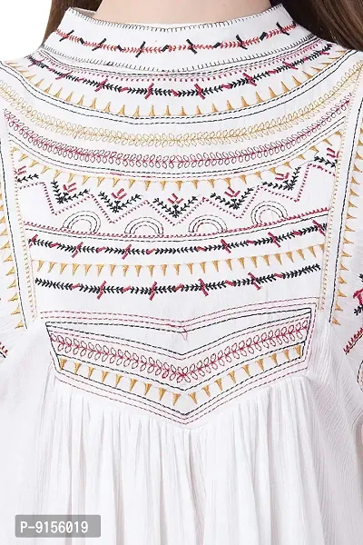Ashine Women's Casual Flared Sleeve Embroidered Riyon Latest Stylish Western Top (M, White)-thumb5