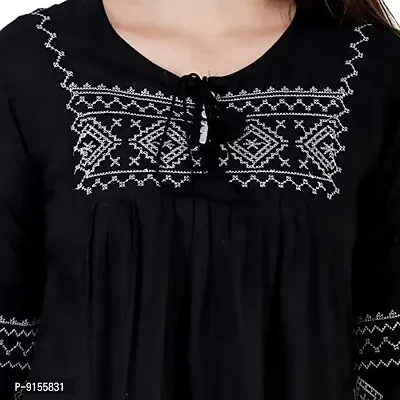 Women's Embroidered Short Kurta Top (Black, Small)-thumb2