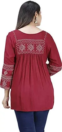 Women's Rayon Printed Short Kurta Top (XX-Large, MAHROON, 2X_l)-thumb1