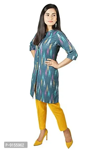 IB STYLES Women' s Slim fit Cotton Kurti Rayon Pant Combo Pack Ladies Kurti Trouser (Blue - X-Large)-thumb5