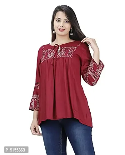 Womenrsquo;s Stylish Fashionable Rayon Embroidery top Size Casual || Party || Beach || Formal || Meeting || Office wear || Party || Evening || College (Maroon, L)-thumb5